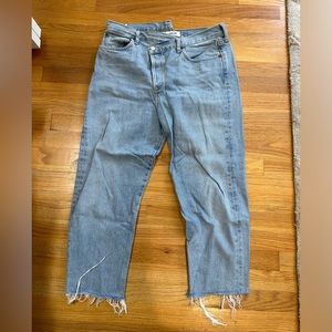 Agolde criss cross fly cropped denim sz 30 raw hem